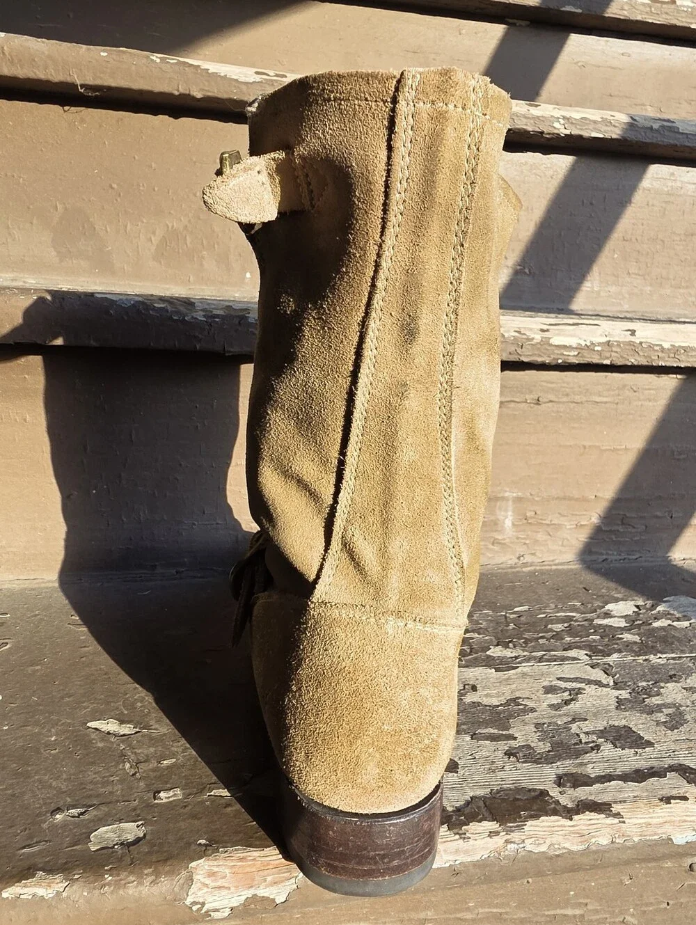 Frye Veronica Short 70590 Womens Green Tan Suede Hook & Loop Engineer Boots - Picture 7 of 15